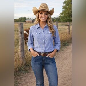 HARVE BENARD Light Blue Cotton Button Down Long Sleeved Tab Collared Shirt Large